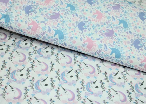 Baumwolle Webware Camelot Fabrics ENCHANTMENT Elegant Unicorns white